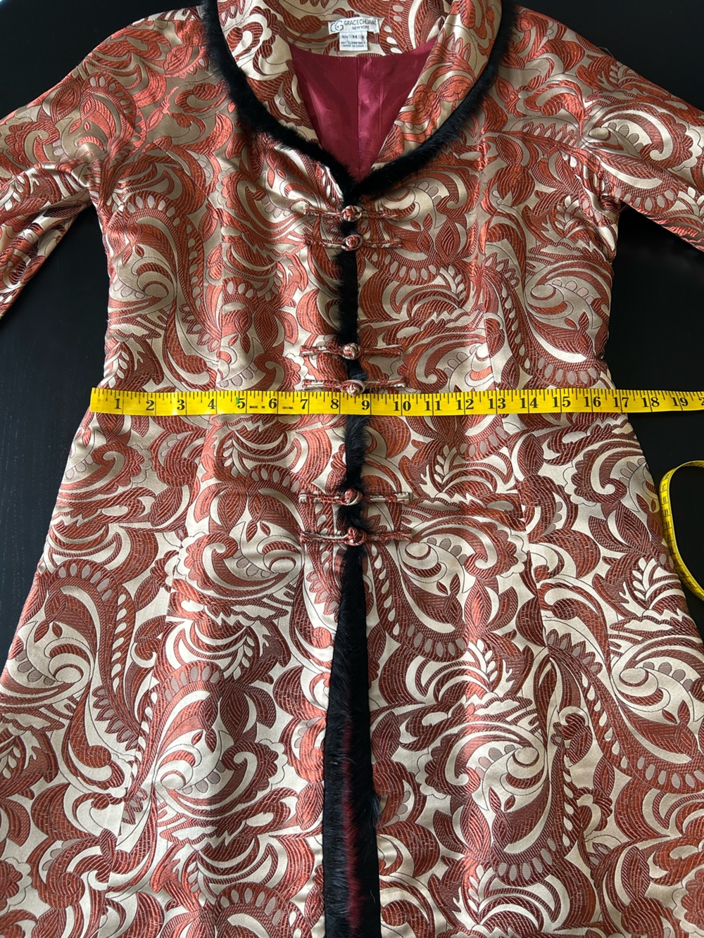 100% SILK Brocade Jacket Mandarin Collar Frog Closure Vintage Glam Statement - Picture 12 of 16